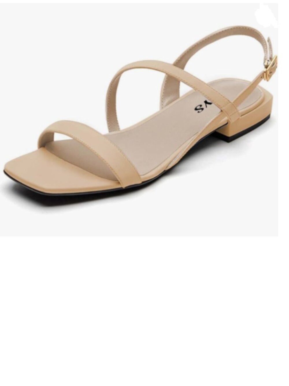 FYS Nude Square Open Toe Sandals Flat Heel Strappy Slingbacks Comfy Summer Shoes